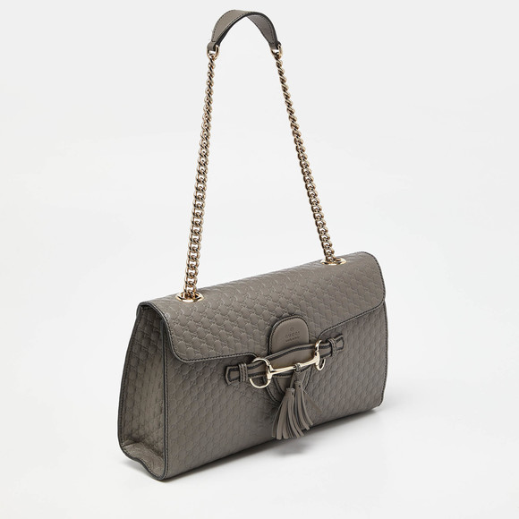 GUCCI Grey Microssima Leather Medium Emily Chain Shoulder Bag - Picture 3 of 8